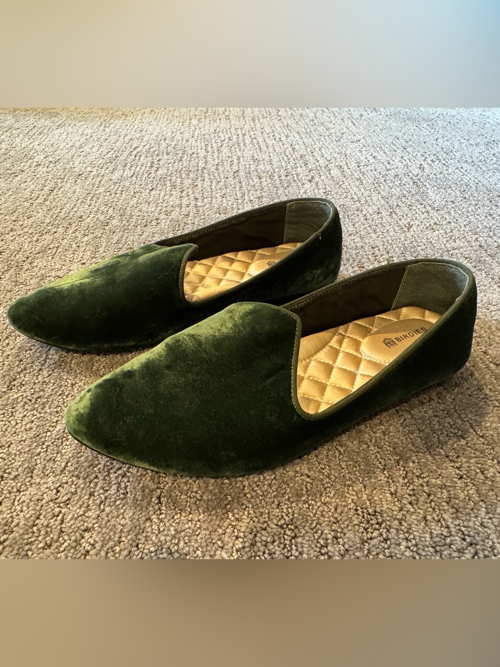Birdies Women’s Dark Green Velvet Slip-On Loafers